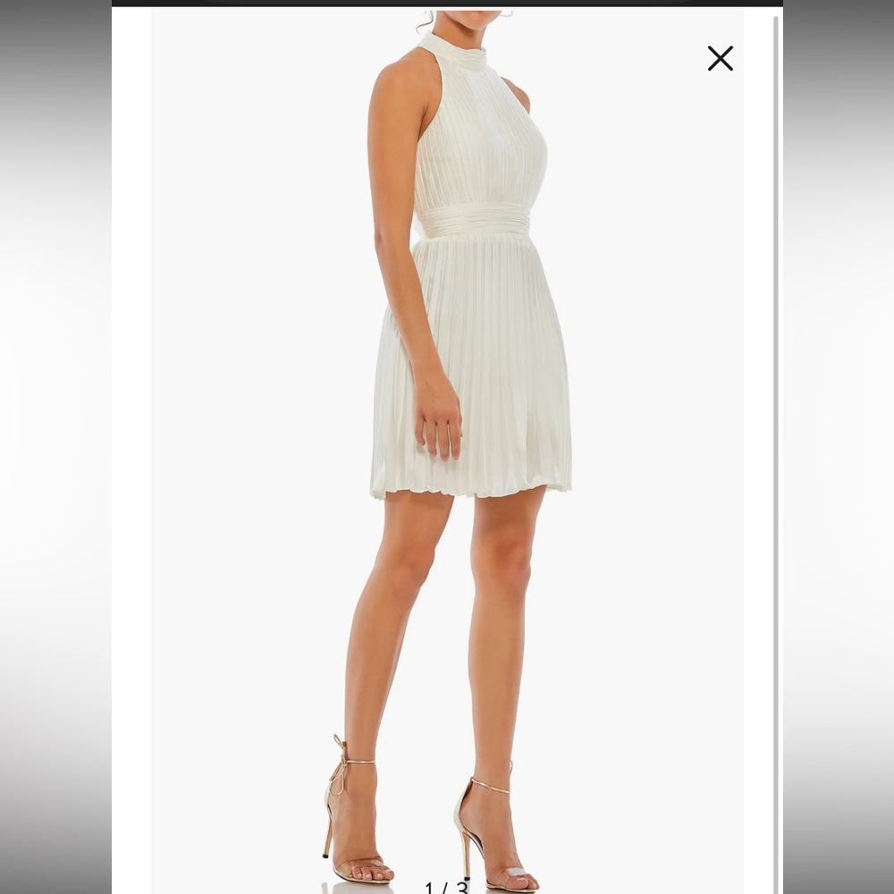 Mac Duggal White Pleated Dress